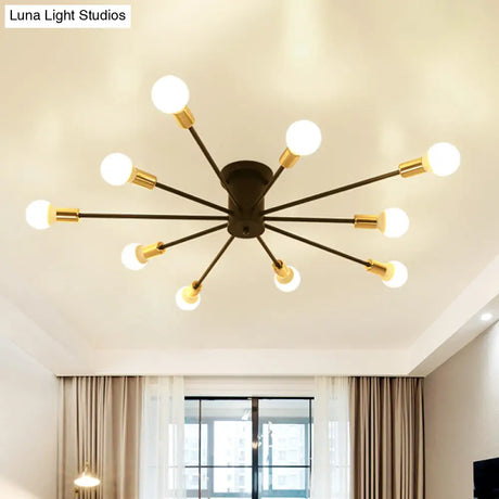 Semi Flush Mount Vintage Ceiling Light Fixture 6/8 Heads Black/White Metallic For Kitchen