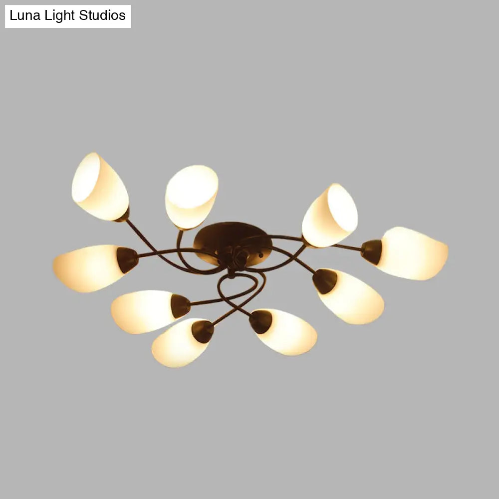 Semi Flush Oval Ceiling Mount Lighting With 4/6/9 Traditional White Glass Lights - Perfect For
