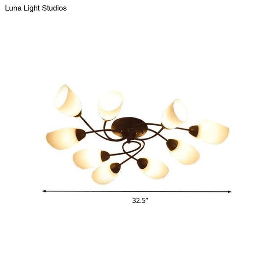 Semi Flush Oval Ceiling Mount Lighting With 4/6/9 Traditional White Glass Lights - Perfect For