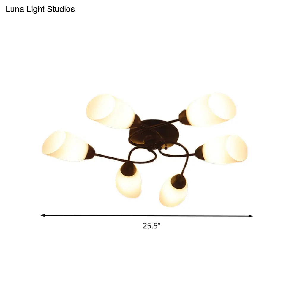 Semi Flush Oval Ceiling Mount Lighting With 4/6/9 Traditional White Glass Lights - Perfect For