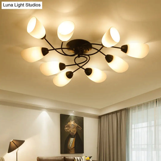Semi Flush Oval Ceiling Mount Lighting With 4/6/9 Traditional White Glass Lights - Perfect For