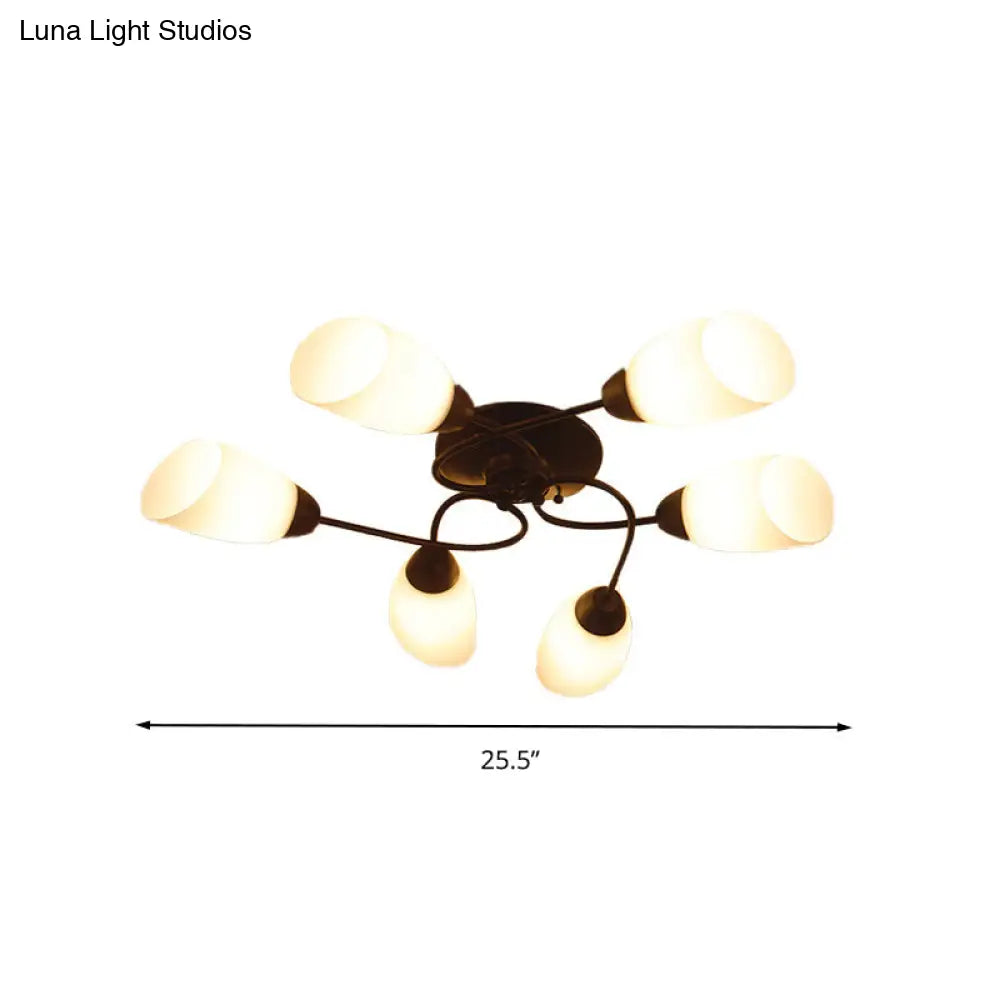 Semi Flush Oval Ceiling Mount Lighting With 4/6/9 Traditional White Glass Lights - Perfect For