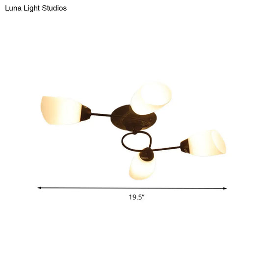 Semi Flush Oval Ceiling Mount Lighting With 4/6/9 Traditional White Glass Lights - Perfect For