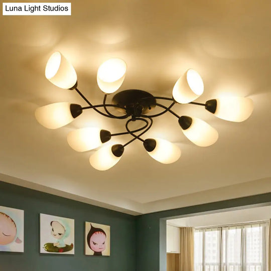 Semi Flush Oval Ceiling Mount Lighting With 4/6/9 Traditional White Glass Lights - Perfect For