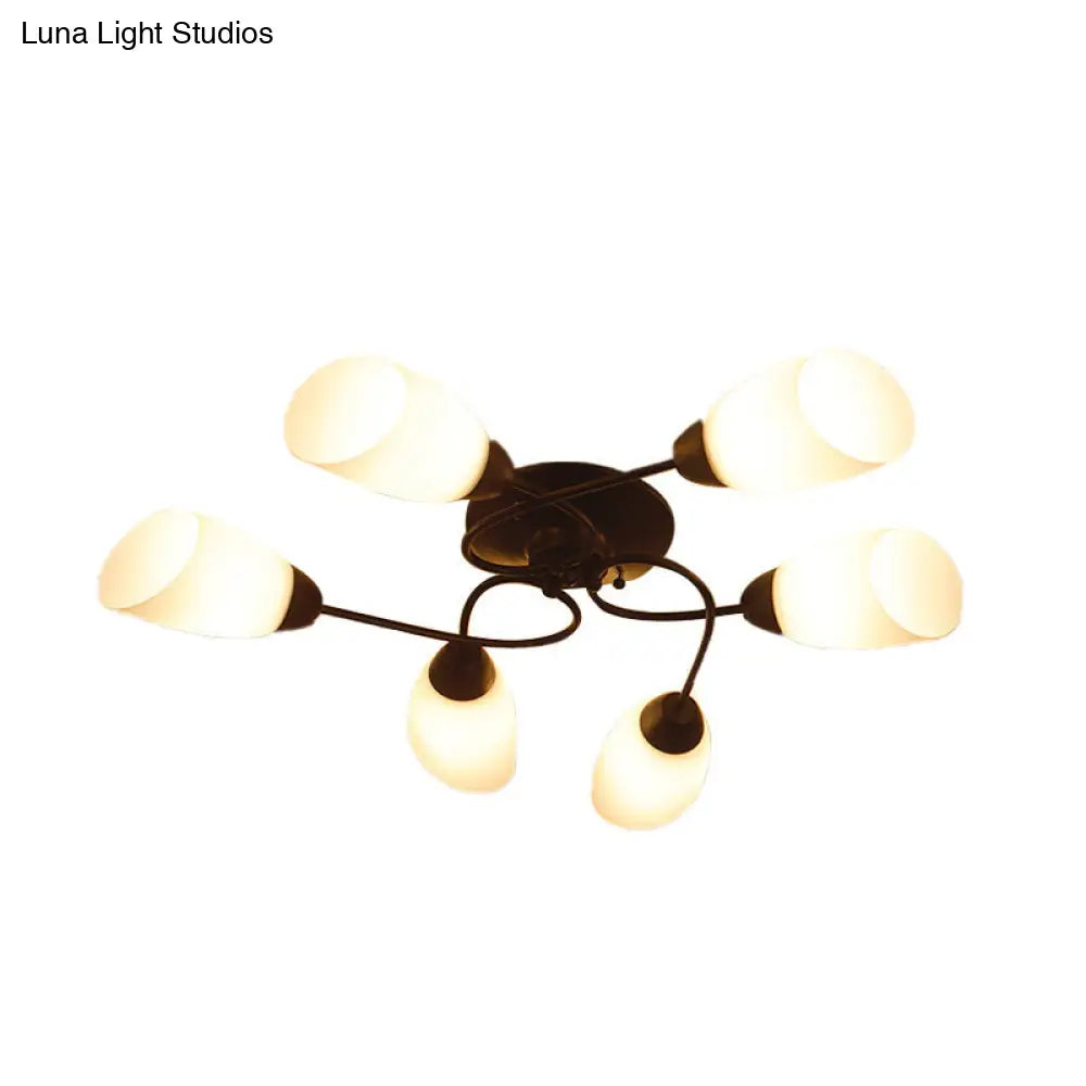 Semi Flush Oval Ceiling Mount Lighting With 4/6/9 Traditional White Glass Lights - Perfect For