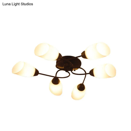 Semi Flush Oval Ceiling Mount Lighting With 4/6/9 Traditional White Glass Lights - Perfect For