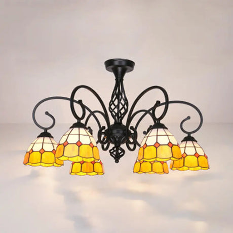 Semi Flush Tiffany Lighting With Curved Arm - Choose From 3 5 Or 6 Lights Stained Glass In White
