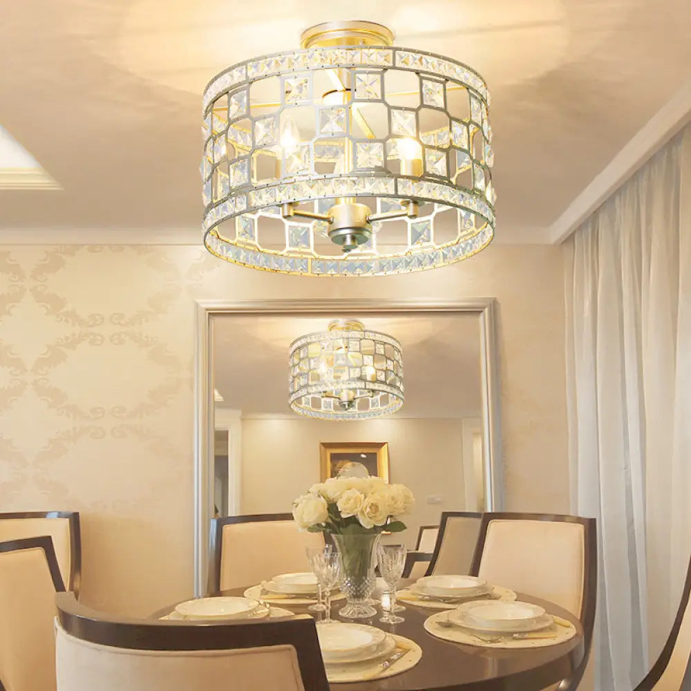 Semi Flush Traditional Clear Glass Ceiling Mounted Light With 3 Bulbs - Silver/Gold Finish Ideal