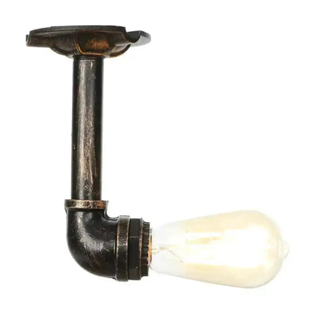 Semi Flush Vintage Aged Brass/Silver/Bronze Angle Pipe Ceiling Mount Light Fixture - 1 Antique