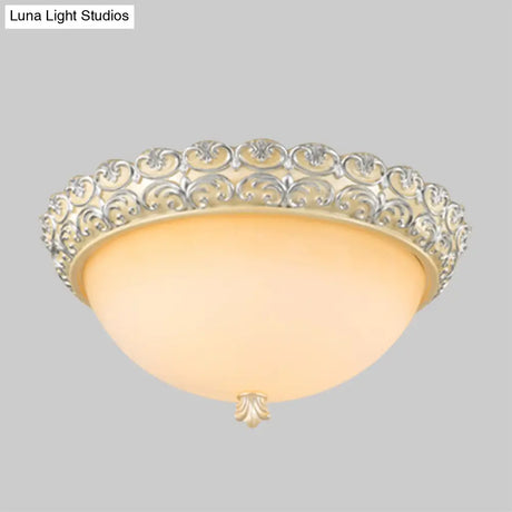 Semi - Globe Ceiling Lamp Rustic Style | 3 Heads Beige White Glass Flush Mount Light Fixture