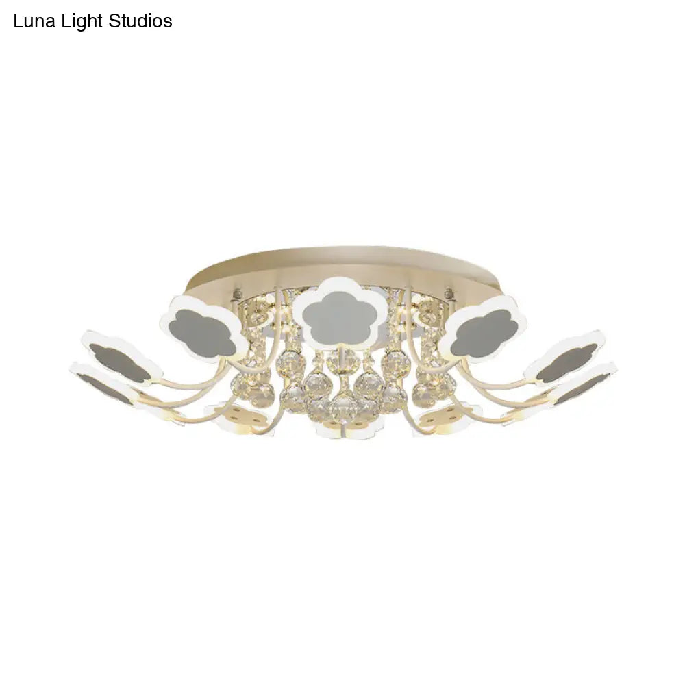 Semi-Mount Petal-Shaped Acrylic Led Ceiling Lamp With Crystal Draping - Black/White 23/27 Width