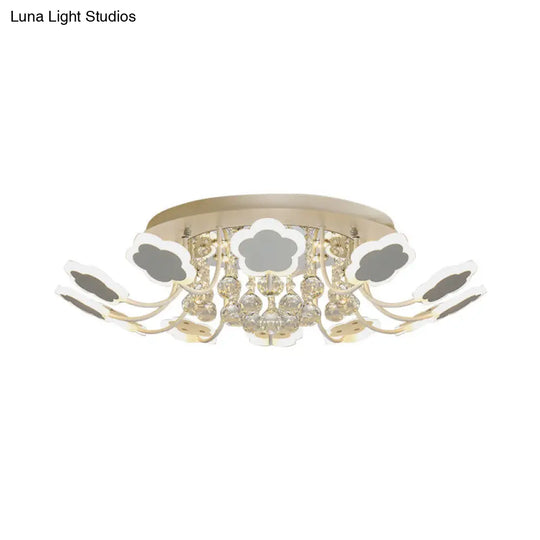 Semi-Mount Petal-Shaped Acrylic Led Ceiling Lamp With Crystal Draping - Black/White 23/27 Width