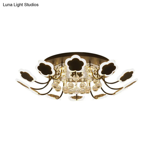 Semi-Mount Petal-Shaped Acrylic Led Ceiling Lamp With Crystal Draping - Black/White 23/27 Width