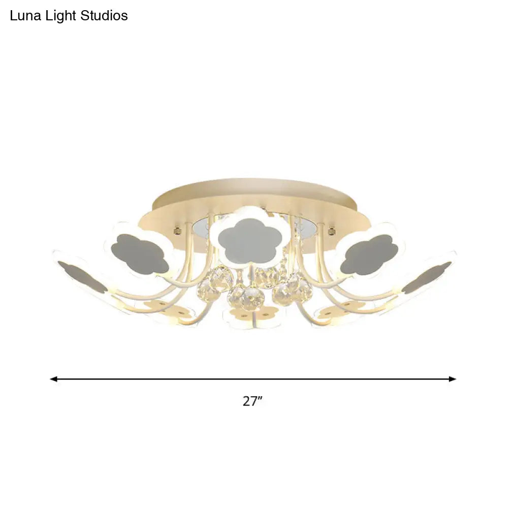 Semi - Mount Petal - Shaped Acrylic Led Ceiling Lamp With Crystal Draping - Black/White 23’/27’