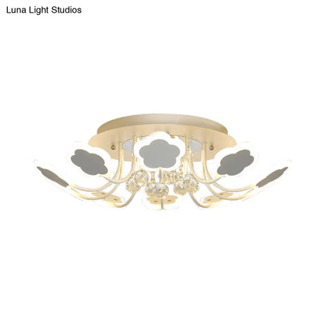 Semi - Mount Petal - Shaped Acrylic Led Ceiling Lamp With Crystal Draping - Black/White 23’/27’