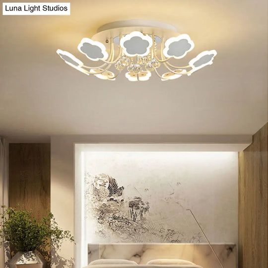 Semi-Mount Petal-Shaped Acrylic Led Ceiling Lamp With Crystal Draping - Black/White 23/27 Width