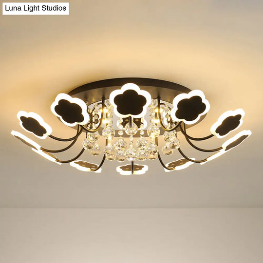 Semi - Mount Petal - Shaped Acrylic Led Ceiling Lamp With Crystal Draping - Black/White 23’/27’