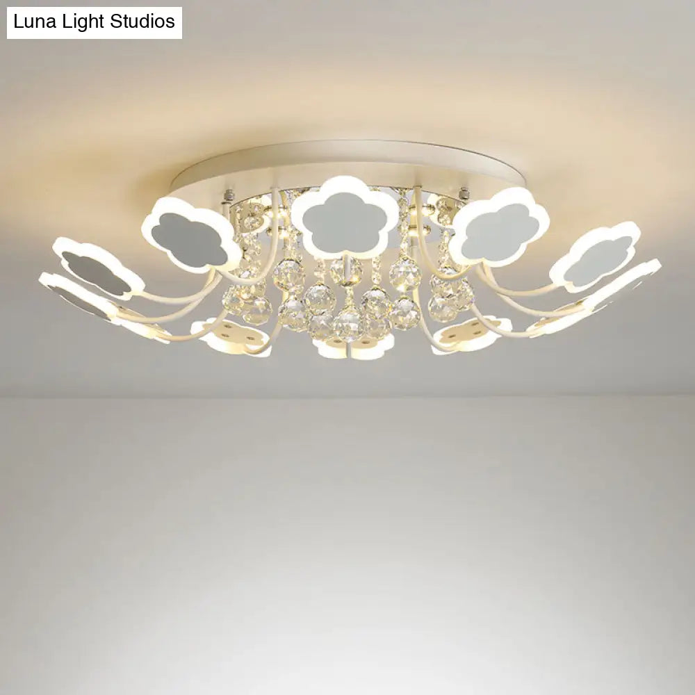 Semi - Mount Petal - Shaped Acrylic Led Ceiling Lamp With Crystal Draping - Black/White 23’/27’
