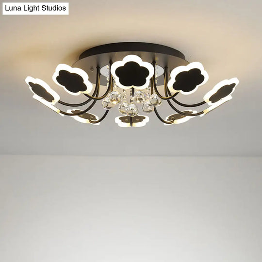 Semi - Mount Petal - Shaped Acrylic Led Ceiling Lamp With Crystal Draping - Black/White 23’/27’
