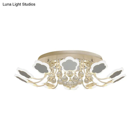 Semi - Mount Petal - Shaped Acrylic Led Ceiling Lamp With Crystal Draping - Black/White 23’/27’