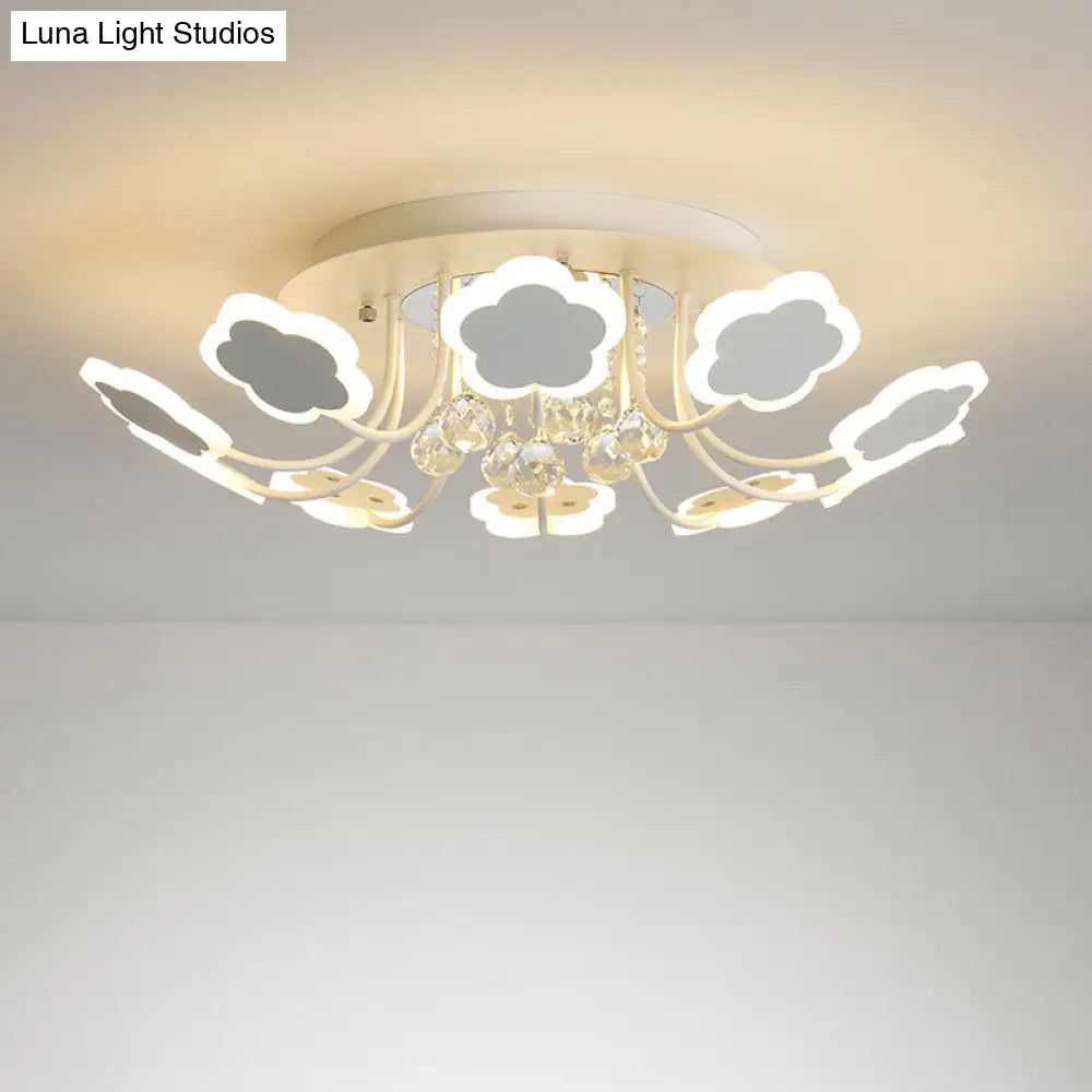 Semi - Mount Petal - Shaped Acrylic Led Ceiling Lamp With Crystal Draping - Black/White 23’/27’