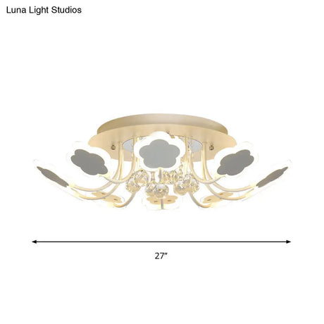 Semi - Mount Petal - Shaped Acrylic Led Ceiling Lamp With Crystal Draping - Black/White 23’/27’