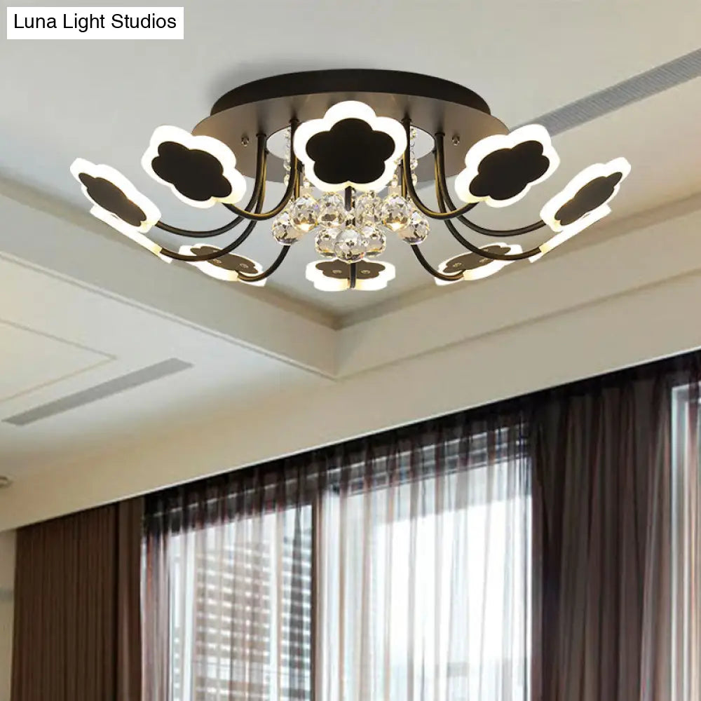 Semi - Mount Petal - Shaped Acrylic Led Ceiling Lamp With Crystal Draping - Black/White 23’/27’