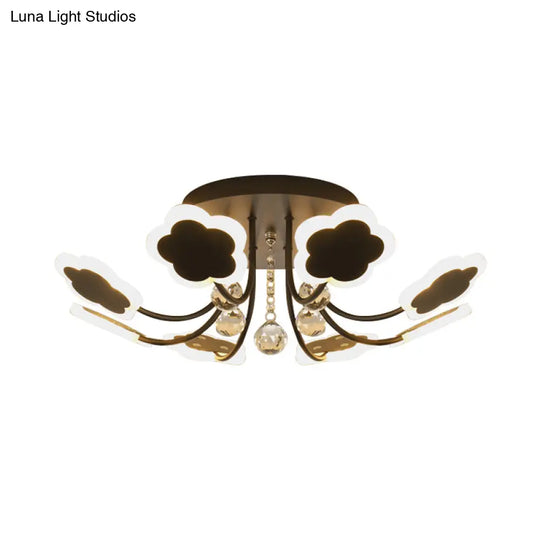 Semi - Mount Petal - Shaped Acrylic Led Ceiling Lamp With Crystal Draping - Black/White 23’/27’