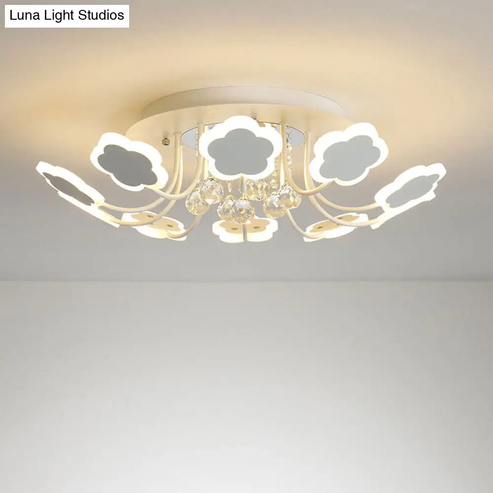 Semi-Mount Petal-Shaped Acrylic Led Ceiling Lamp With Crystal Draping - Black/White 23/27 Width