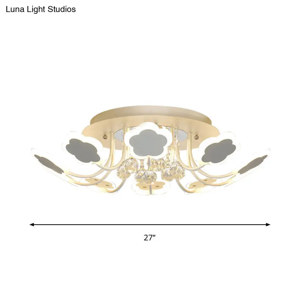 Semi-Mount Petal-Shaped Acrylic Led Ceiling Lamp With Crystal Draping - Black/White 23/27 Width