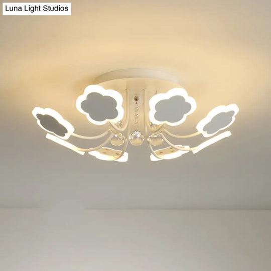 Semi - Mount Petal - Shaped Acrylic Led Ceiling Lamp With Crystal Draping - Black/White 23’/27’