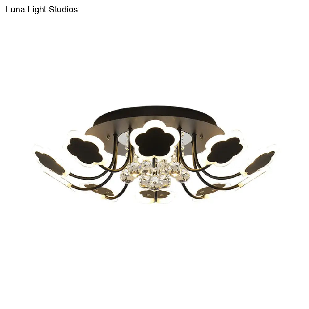 Semi - Mount Petal - Shaped Acrylic Led Ceiling Lamp With Crystal Draping - Black/White 23’/27’