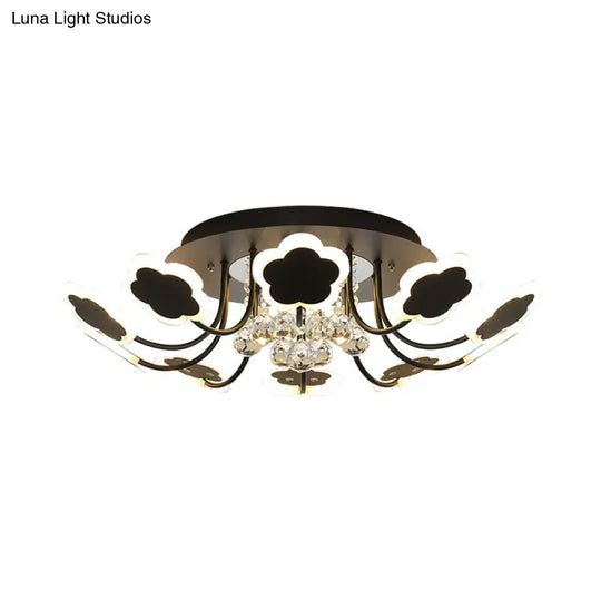 Semi - Mount Petal - Shaped Acrylic Led Ceiling Lamp With Crystal Draping - Black/White 23’/27’