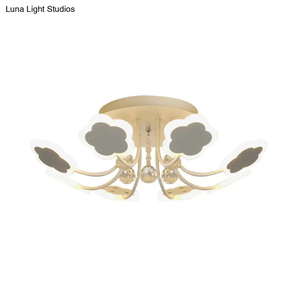 Semi-Mount Petal-Shaped Acrylic Led Ceiling Lamp With Crystal Draping - Black/White 23/27 Width