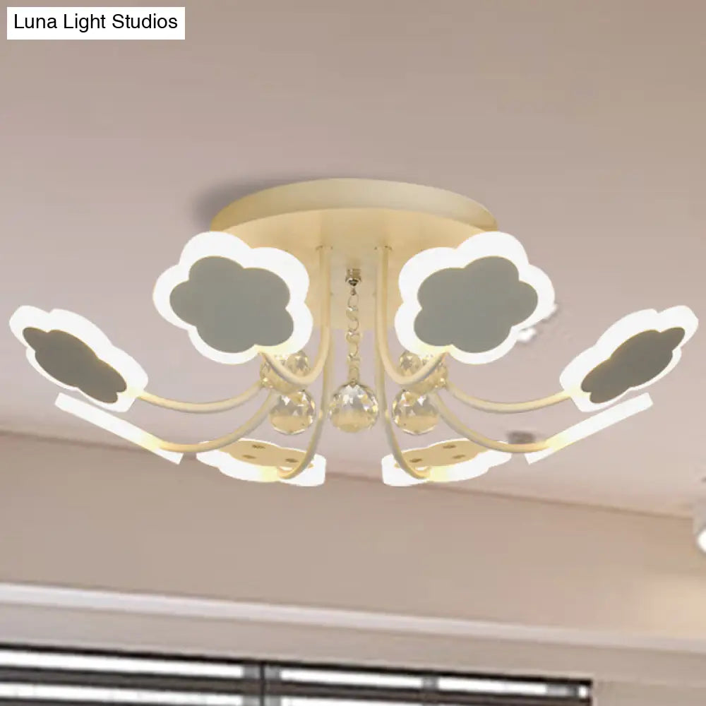 Semi-Mount Petal-Shaped Acrylic Led Ceiling Lamp With Crystal Draping - Black/White 23/27 Width