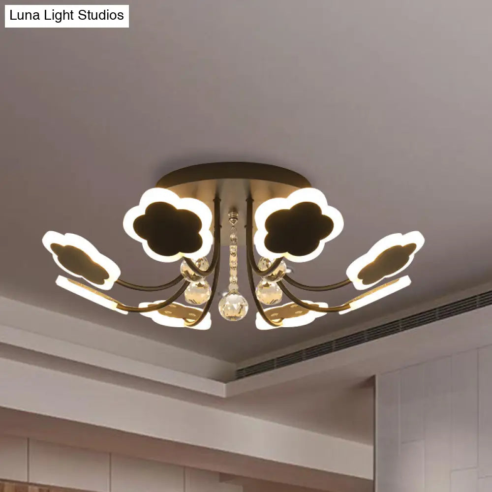 Semi - Mount Petal - Shaped Acrylic Led Ceiling Lamp With Crystal Draping - Black/White 23’/27’
