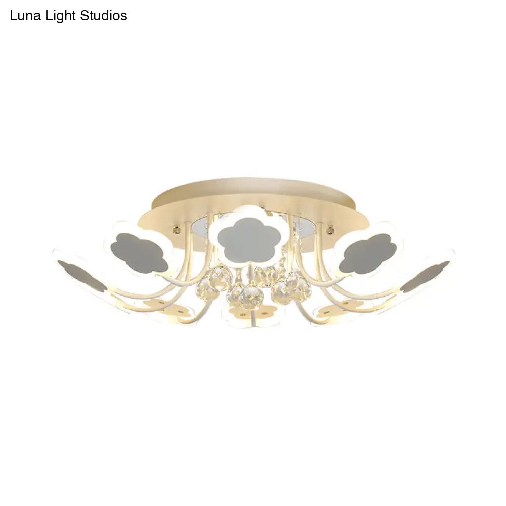 Semi - Mount Petal - Shaped Acrylic Led Ceiling Lamp With Crystal Draping - Black/White 23’/27’