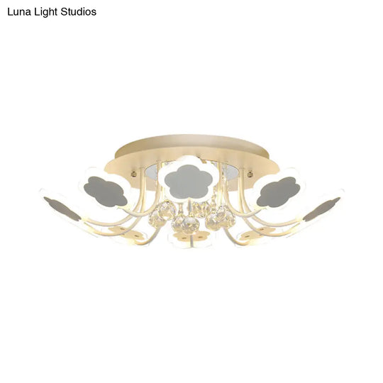 Semi - Mount Petal - Shaped Acrylic Led Ceiling Lamp With Crystal Draping - Black/White 23’/27’