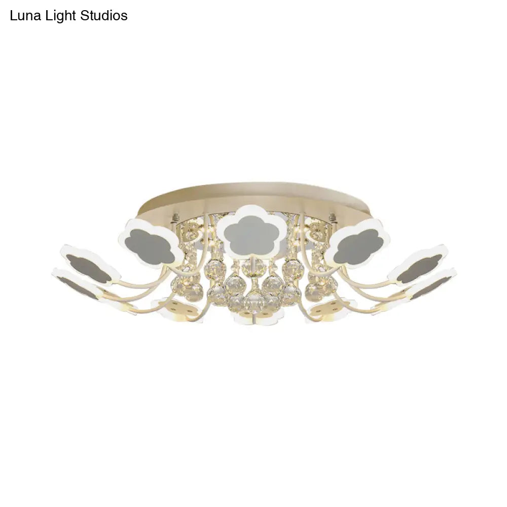 Semi - Mount Petal - Shaped Acrylic Led Ceiling Lamp With Crystal Draping - Black/White 23’/27’
