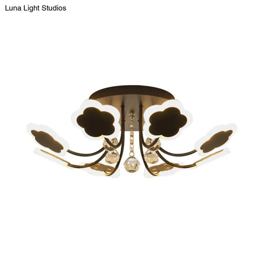 Semi-Mount Petal-Shaped Acrylic Led Ceiling Lamp With Crystal Draping - Black/White 23/27 Width