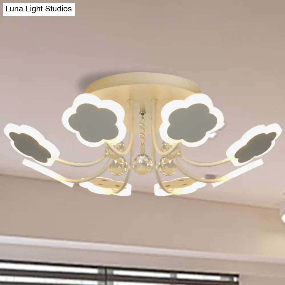 Semi - Mount Petal - Shaped Acrylic Led Ceiling Lamp With Crystal Draping - Black/White 23’/27’
