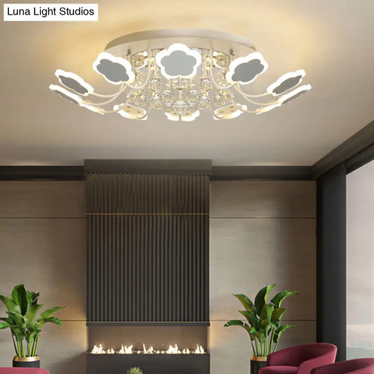 Semi - Mount Petal - Shaped Acrylic Led Ceiling Lamp With Crystal Draping - Black/White 23’/27’
