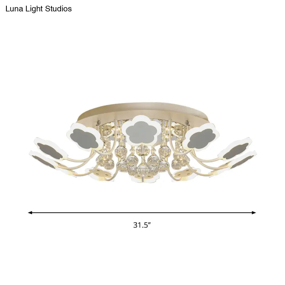 Semi - Mount Petal - Shaped Acrylic Led Ceiling Lamp With Crystal Draping - Black/White 23’/27’