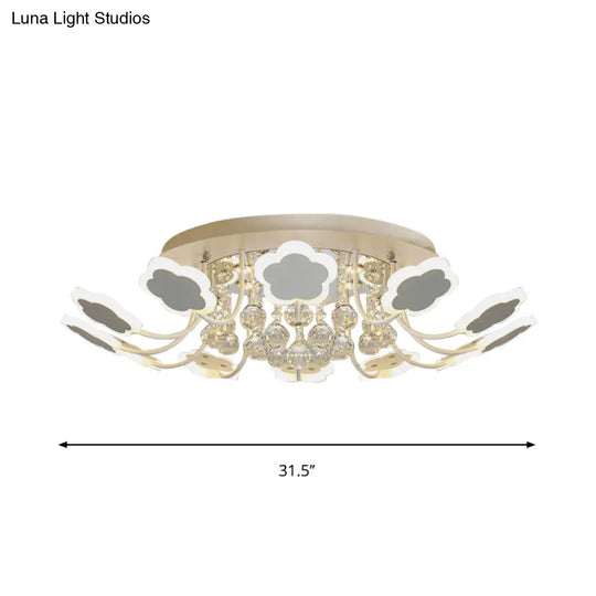 Semi - Mount Petal - Shaped Acrylic Led Ceiling Lamp With Crystal Draping - Black/White 23’/27’
