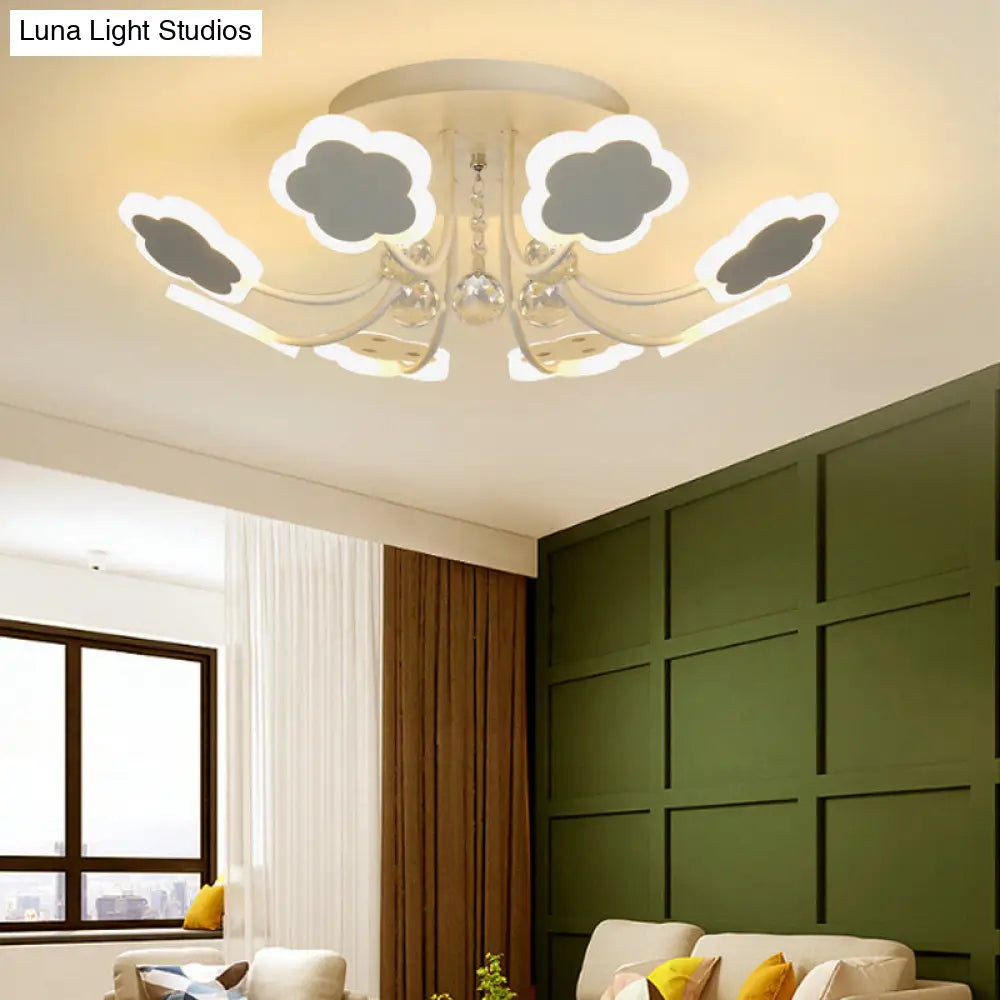 Semi-Mount Petal-Shaped Acrylic Led Ceiling Lamp With Crystal Draping - Black/White 23/27 Width