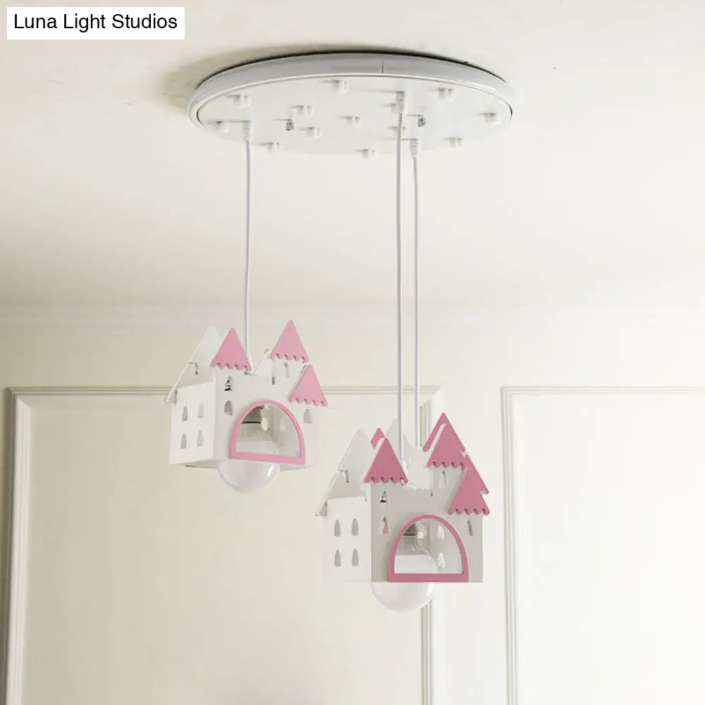 Semi Mount Wooden House Cartoon Flush Light With 3 Lights - White Nursery Fixture