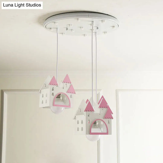 Semi Mount Wooden House Cartoon Flush Light With 3 Lights - White Nursery Fixture