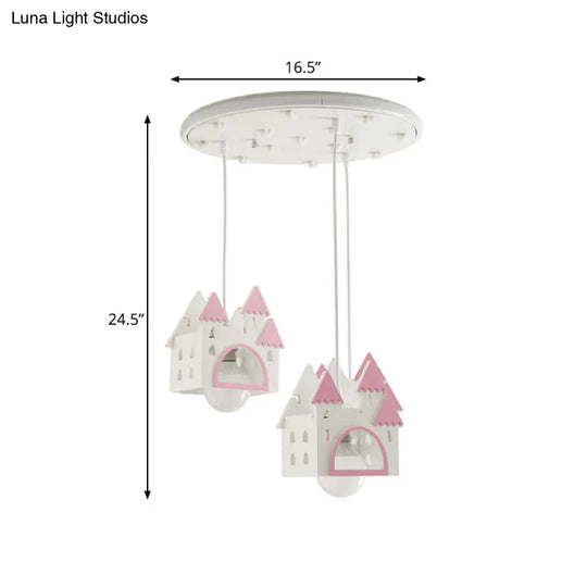 Semi Mount Wooden House Cartoon Flush Light With 3 Lights - White Nursery Fixture