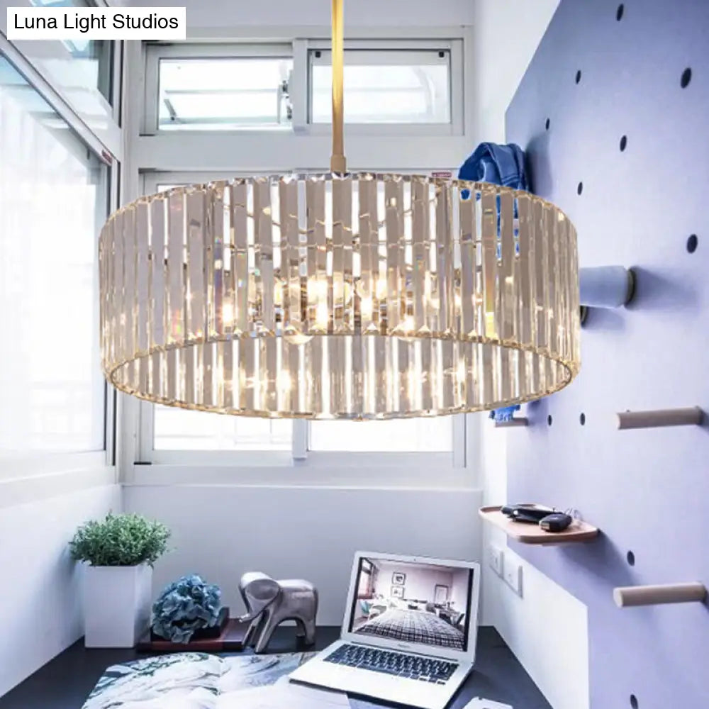 Round Crystal Pendant Light Fixture - Simplicity 5/6 Lights Chrome Chandelier / 23.5