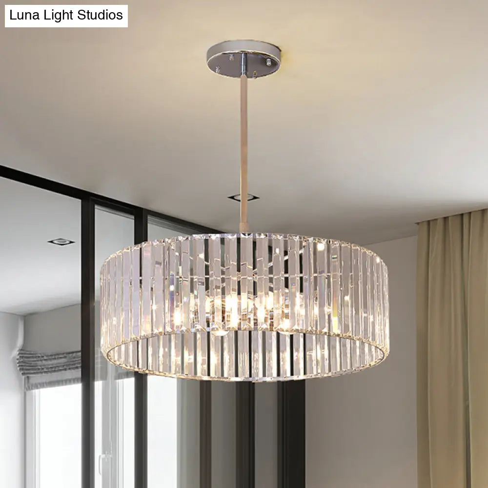 Shaded Round Crystal Pendant Light Fixture - 19.5’/23.5’ Wide Simplicity 5/6 Lights Chrome